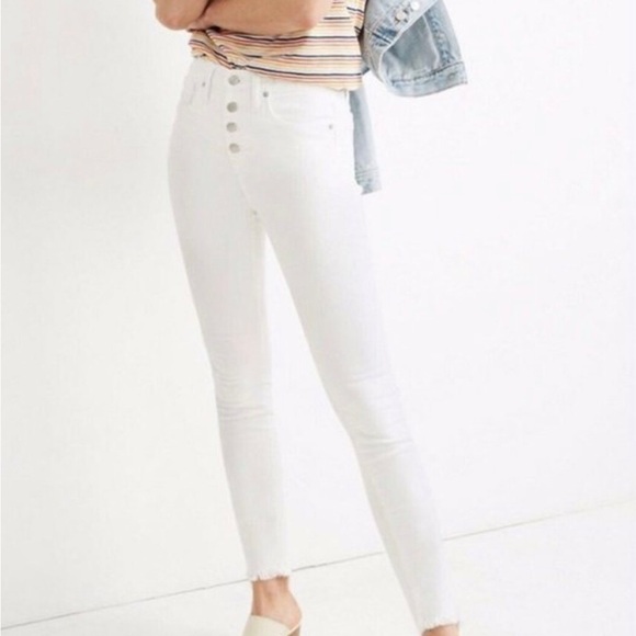 Nwt 9" Mid-Rise Skinny Jeans in Pure White button fly raw hem - Picture 1 of 16